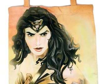 Wonder Woman Bag, Gal Gadot Wonder Woman Accessories, Watercolor Wonder Woman Tote, Canvas Art Tote, Geeky Gift Idea, Superhero Tote Bag