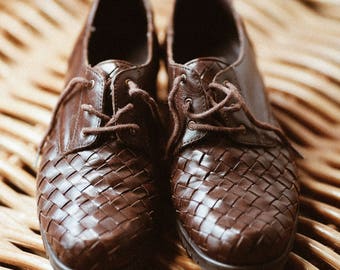 Vintage Handmade Woven Leather Oxford Shoes