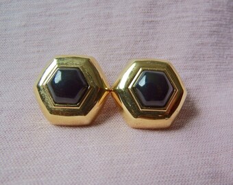 Boucles D'Oreilles Clips Monet Bi-Color - Créateur Américain - Occasion Vintage