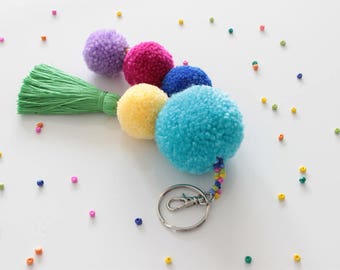 Pom Pom Bag Charm, Pom Pom Keychain, Tassel Keychain, Handbag Charm, Pompom Keychain, Tassel Bag Charm, Pom Pom Tassel, Bag Accessories