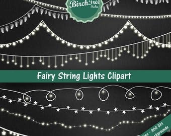 Fairy Lights Clipart - String Lights Clipart - Wedding Invitation Clipart - Stars - Feathers - Hearts - Digital Paper - Instant Download