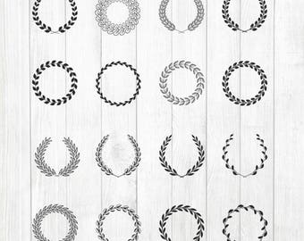 INSTANT DOWNLOAD - Laurel Wreath Circle Monogram Frame, Leaf Wreath Svg, Laurel Wreaths Clipart, Laurel Wreath Circle Monogram, Files Svg
