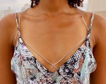 Layered Gold Chain Bralette / Silver Body Chain / Silver Chain Bra/ Body Harness / Body Jewelry / Silver Bra Chain