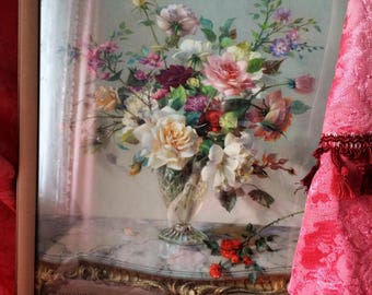 Vintage Vernon Ward Framed Print, Floral Arrangement, Kitsch Floral Print, 1950s