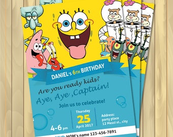 SpongeBob invitations, Personalized, birthday invitations - Digital files