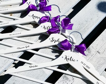 Wedding dress hangers, Bridal party hanger, Bride, Bridesmaid, Flower Girl, Maid of honour dress hangers, Personalised wooden hanger favours