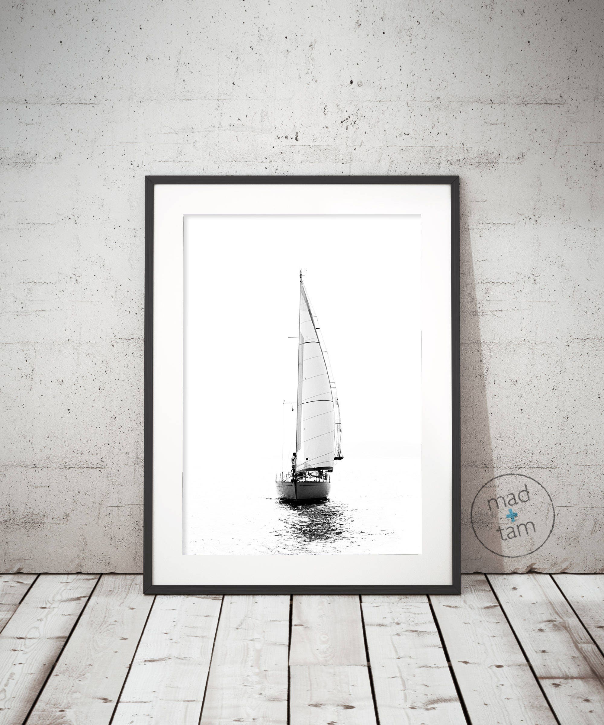 Modern Boat Print Tranquil Yacht Print Black And White