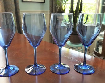 Vintage Blue Wine Glass Goblets Set of 4