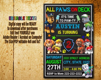 Paw Patrol Invitation,Paw Patrol Birthday,Paw Patrol Party,Paw Patrol Card,Paw Patrol Printable,Paw Patrol Editable,Paw Patrol,Boy Invites