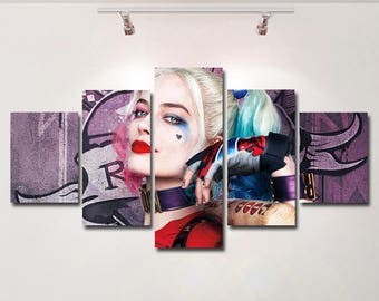Harley Quinn Suicide Squad poster canvas wall art print painting wall hanging home decor High Quality 5 piece set birthday Gift kids