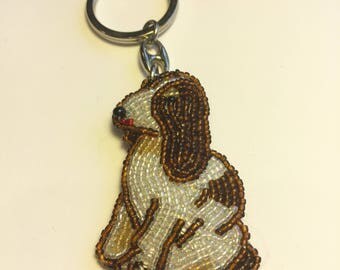 Beaded Beagle / dog keeychain.
