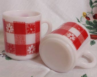 Milk Glass Red Gingham Picnic Tablecloth Mug