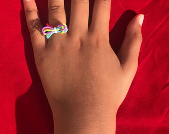 Rainbow Loom Ring for Kids Youth and Adults Fashion ring -Sports, Party, Colorful - Red Orange Blue Yellow Green