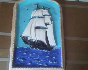 ship on water plaster relief wall decor