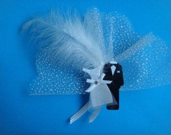 Kit magnetic pin on transparent tulle couple in snow with lavender to make you even