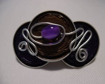 Barrette customized with purple and Brown nespresso capsules, glass bead.