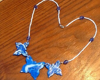 Blue and white marbled Butterfly Necklace