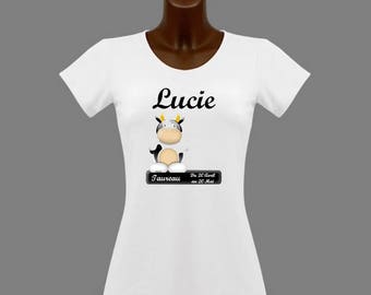 Astrological Taurus woman white t-shirt personalized with name