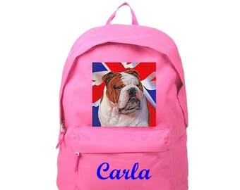 Backpack pink English Bouldog personalized with name