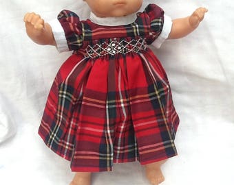 dress has red Plaid smocked doll E1 36 cm