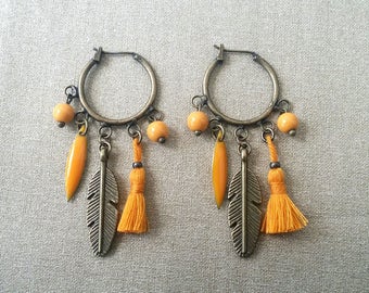 Dark yellow hoop earrings bronze