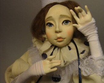 sold. Pierrot, artist rag doll, OOAK art doll art doll