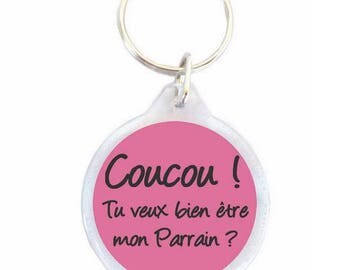 Cuckoo clock Keychain will you be my godfather? Rose Ø40mm