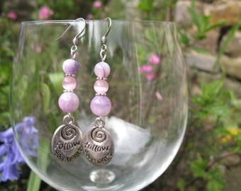 Purple agate earrings and cat's eye pink