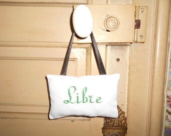 free or busy hand - embroidered door pillow