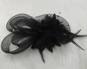 Fascinator HAT Black wedding funeral JAZZ kate princess royal noir burlesque saloon 20's HEADBAND