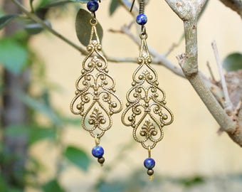Lapis lazuli and filigree charm earrings