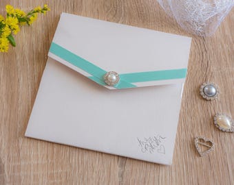 Handmade Pocketfold Wedding Invitation GreenCrissPearl