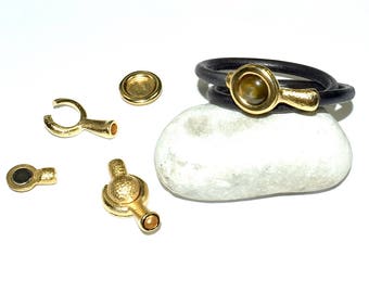 Kit clasp magnetic Support Cabochon Metal Zamak - round (5.3 mm) - Gold - FERMGCR516OR133 leather