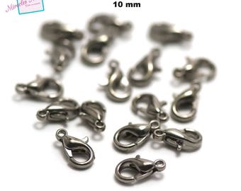20 small lobster claw clasps, 10 x 5, 5 mm, gun metal