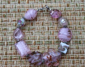 pink lampwork beaded bracelet