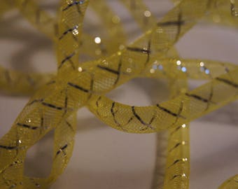 SET OF 5 METERS OF FISHNET YELLOW EDGING WITH SILVER