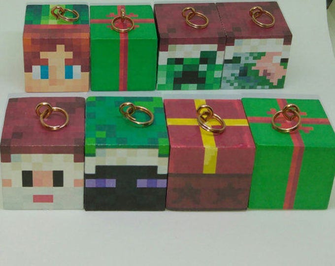 8 Minecraft style Christmas Tree Baubles