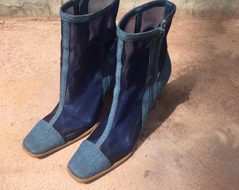 Denim and mesh heel boots size 6.5
