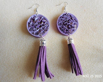 Quilling mauve and purple dangle earrings
