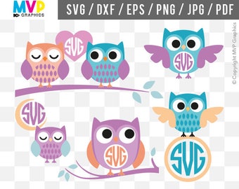 Owls SVG, Owl Monogram SVG, Love Owls Cut Files, Owls Vector Files, Owls Designs, Owls Cliparts, Files for Cricut and Silhouette, mvp-38