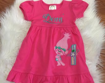 Poppy troll birthday dress, first birthday dress