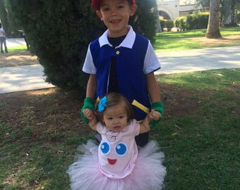 Child's Ash Costume. Pokemon Go. Shirt with vest, gloves, and hat! Homemade. Halloween Costume. Birthday party outfit. Trainer. Boys Girls