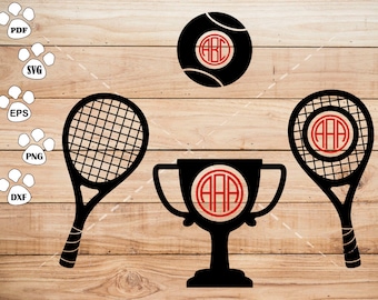 Tennis SVG Files, Trophy Monogram Frame svg, Tennis Clipart, cricut, cameo, silhouette cut files commercial & personal use