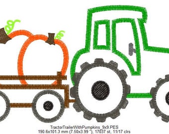 Tractor Trailer With Pumpkins Applique Embroidery Design
