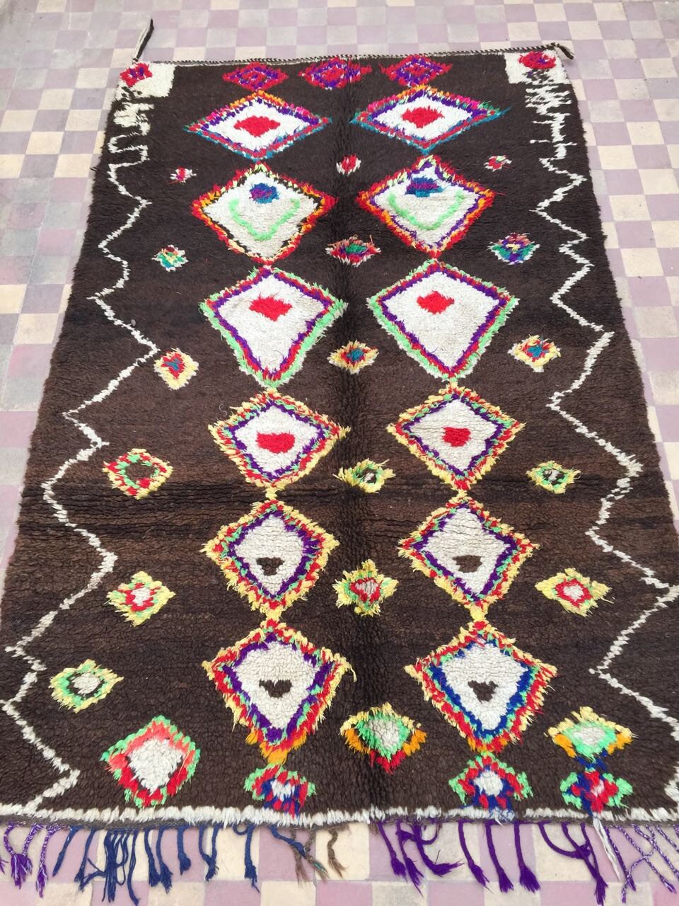 Moroccan Wool Rug Berber Carpet From Ourika Valley 230x150cm Moroccan Wool Rug Berber Carpet From Ourika Valley 230x150cm Marrakech Brown