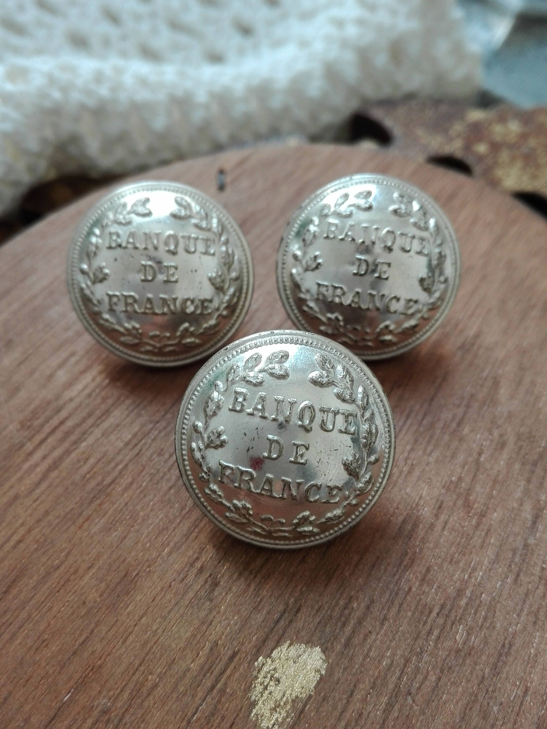 3 French Antique Buttons, Brass Vintage Buttons, French Finds Buttons ...