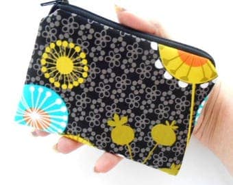 Zipper Pouch Little Padded Coin Purse ECO Friendly NEW Posey on Black