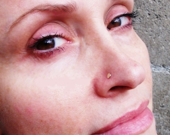 14K Solid Gold-Disc-Tragus-Nose Ring-Gold Nose Stud-Earrings-Customized - Free US Shipping