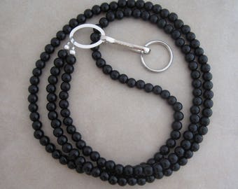 black obsidian silver lanyard badge ID holder