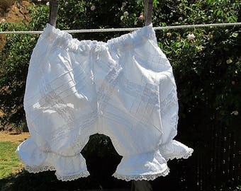 Ready now! Baby Bloomers SMALL 12 - 18 month Shabby Chic White Cotton Lace